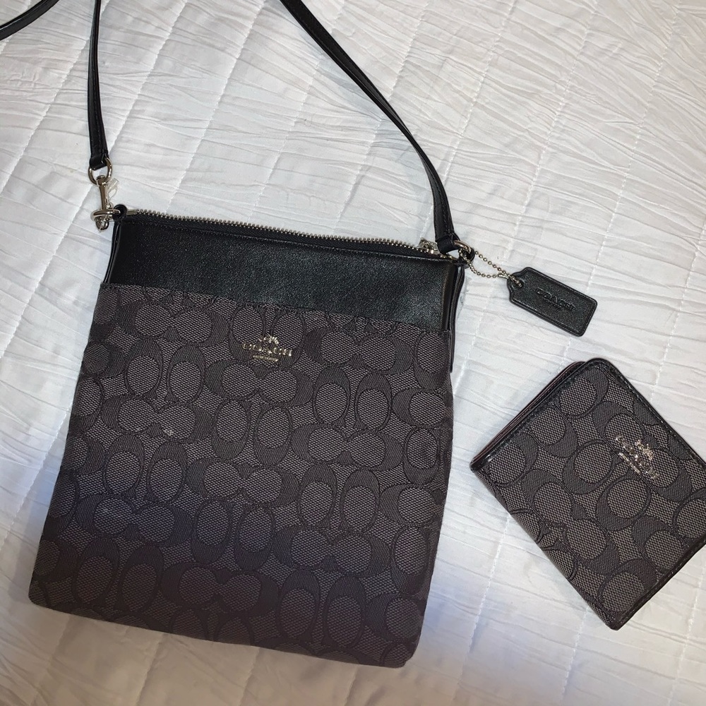 Coach grey and black crossbody and wallet